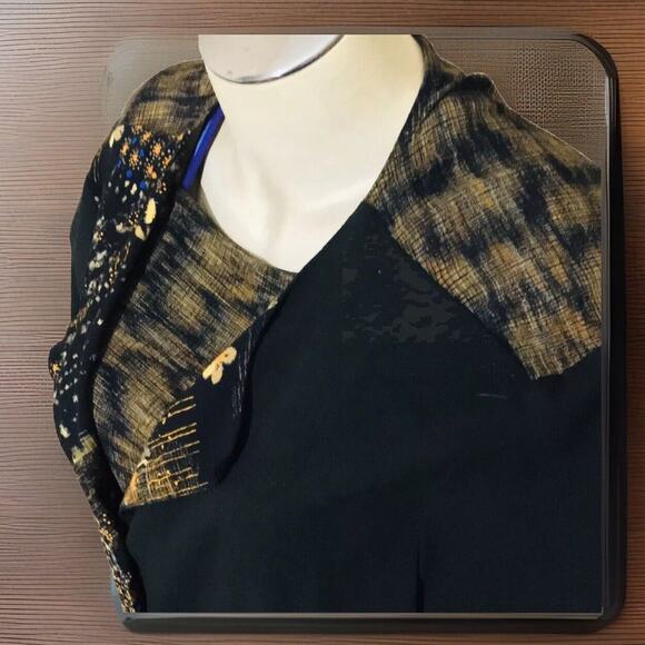 CM Shapes Blouse Womens 1X Bohemian Floral Tunic Button Up Black Brown 3/4 SLV - Picture 5 of 10